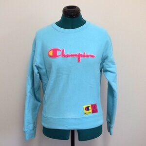 Vintage  Neon Blue Needlepoint Champion Crewneck Sweater